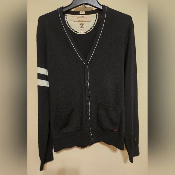 Converse John Varvatos One Star Black Wool Cardigan Mens Size 2 Medium Used - Picture 1 of 16